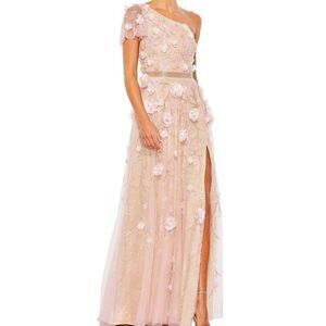 NWT Mac Duggal 9165 Floral Embellished One Shoulder A Line Gown Blush Size 22